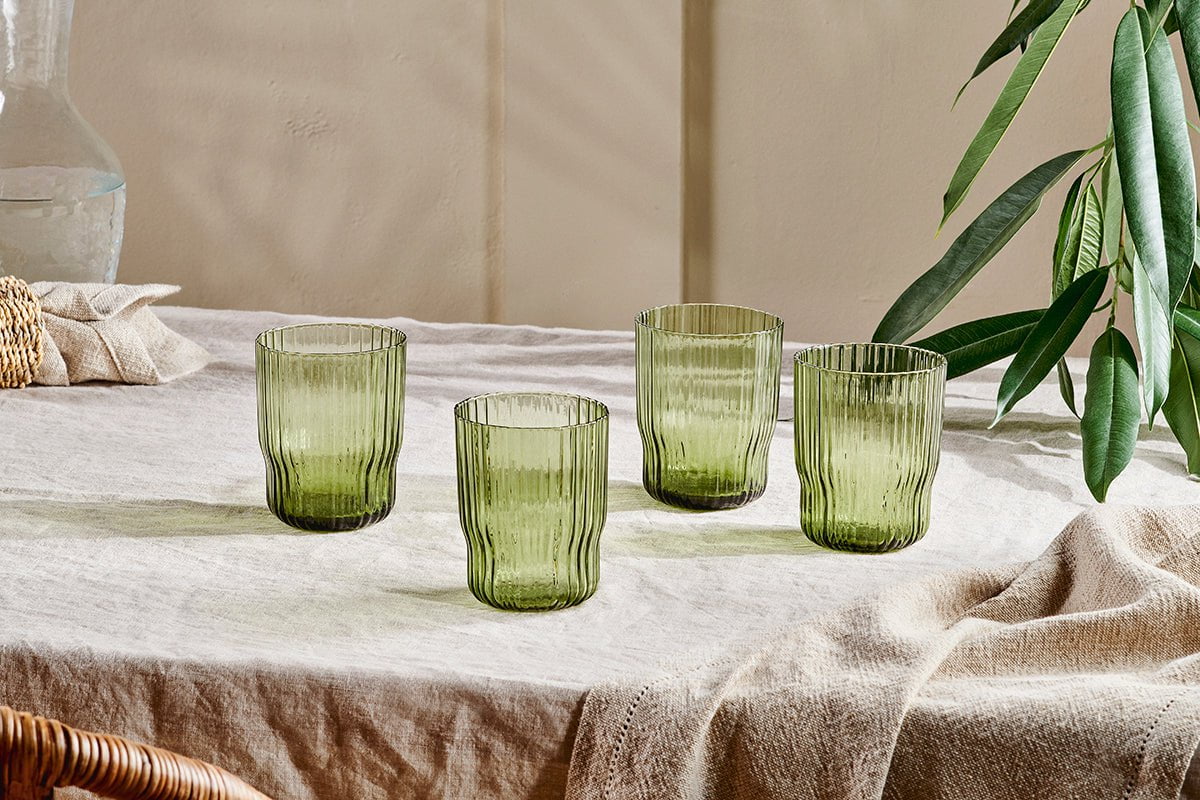 Ribbed Glass Tumbler (Set of 2) Clear, Smoke, Olive and Amber