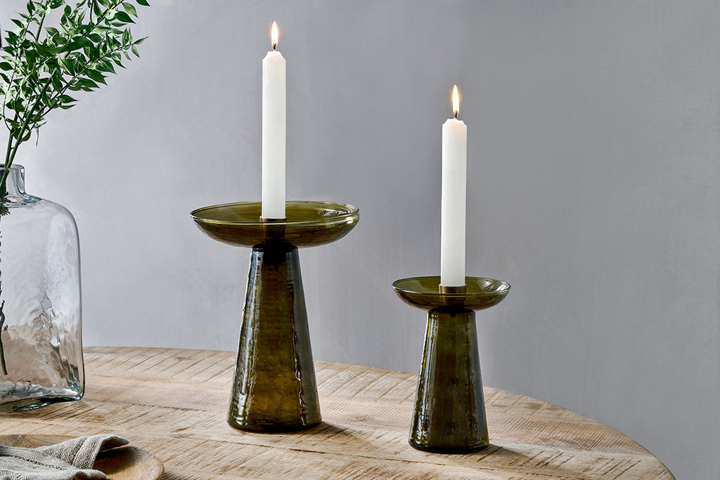 Avyn Recycled Glass Candle Holder - Forest Green