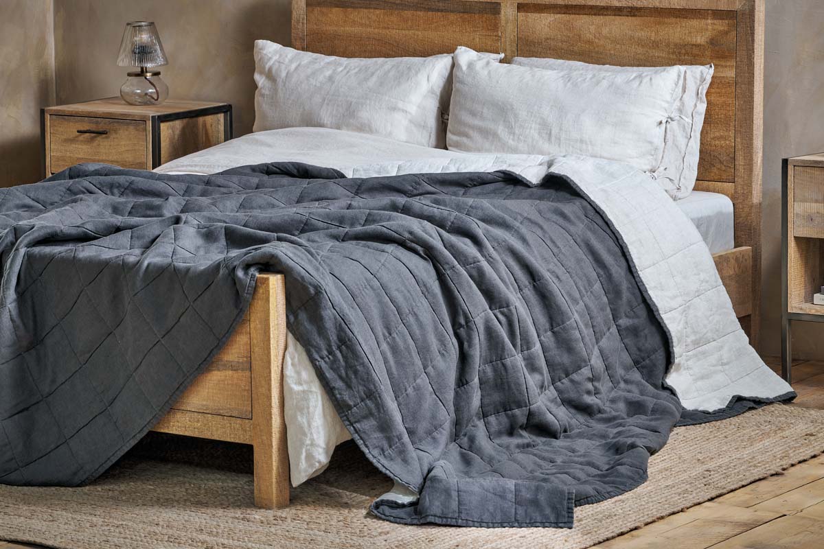 Amar Linen Bed Quilt - Charcoal