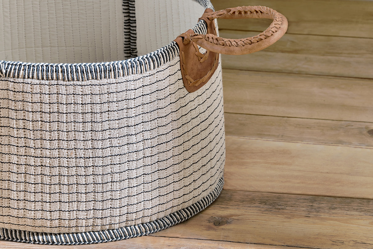 Anjuli Jute & Cotton Basket - Off White & Black