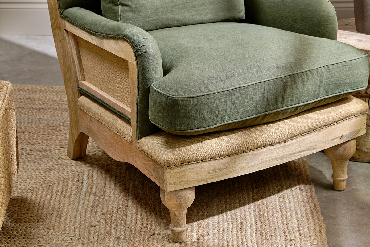 Abe Deconstructed Linen Armchair - Olive- nkuku