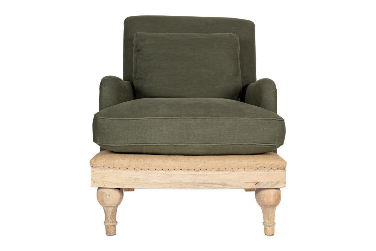 Abe Deconstructed Linen Armchair - Olive- nkuku