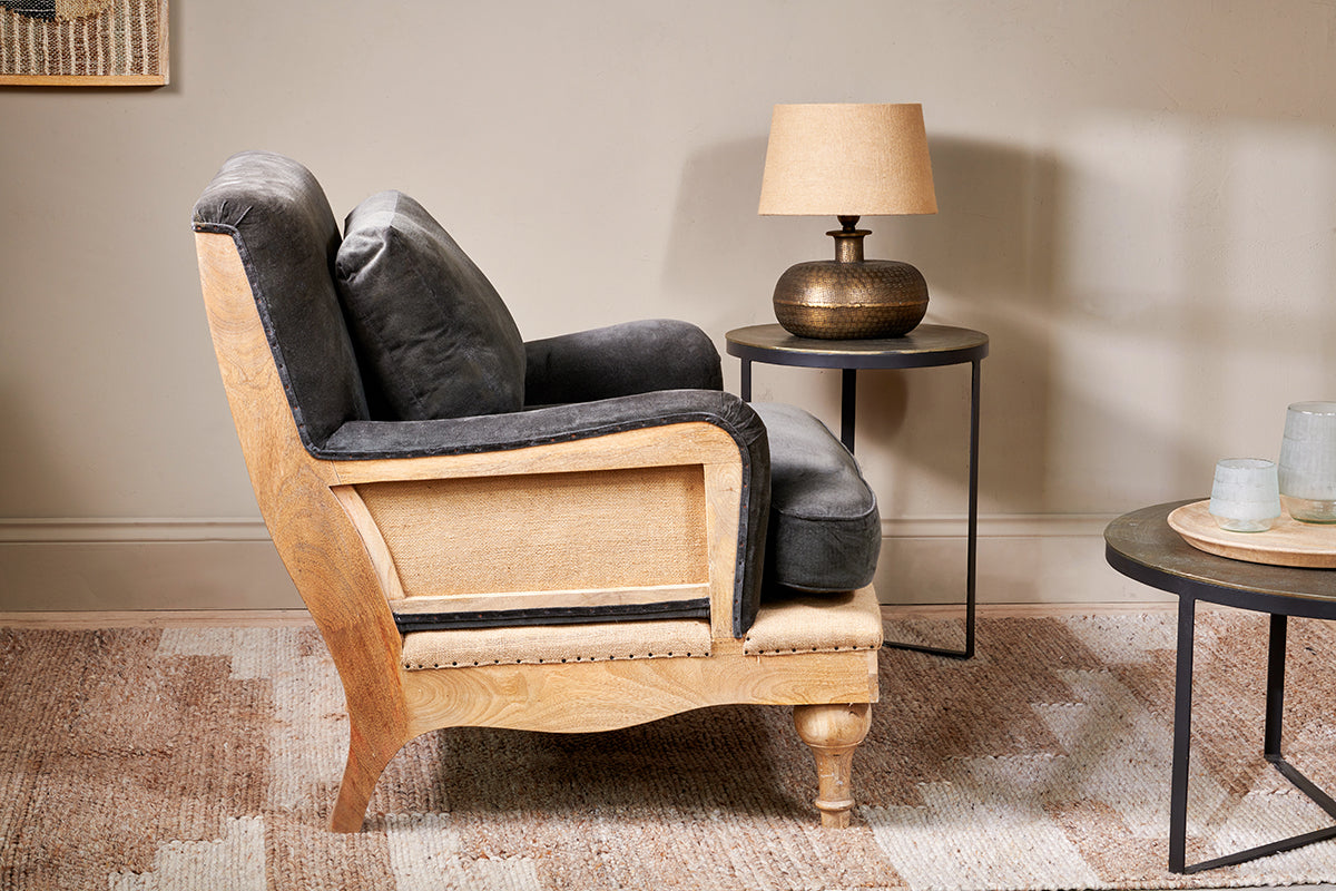 Abe Deconstructed Velvet Armchair - Moss- nkuku