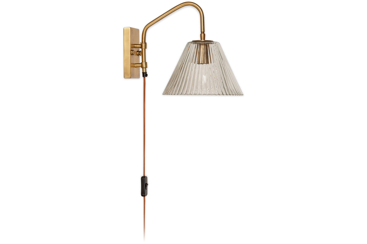 Akoli Glass Wall Lamp - Clear & Antique Brass-nkuku