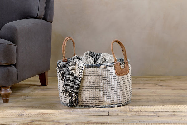 Anjuli Jute & Cotton Basket - Off White & Black-nkuku