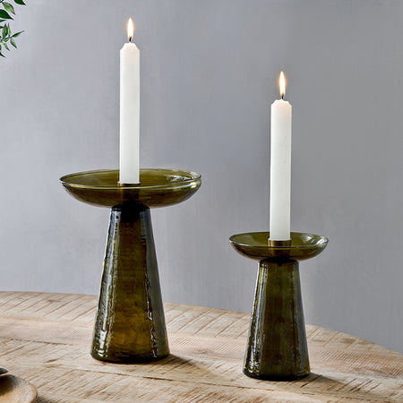 Avyn Recycled Glass Candle Holder - Forest Green-nkuku