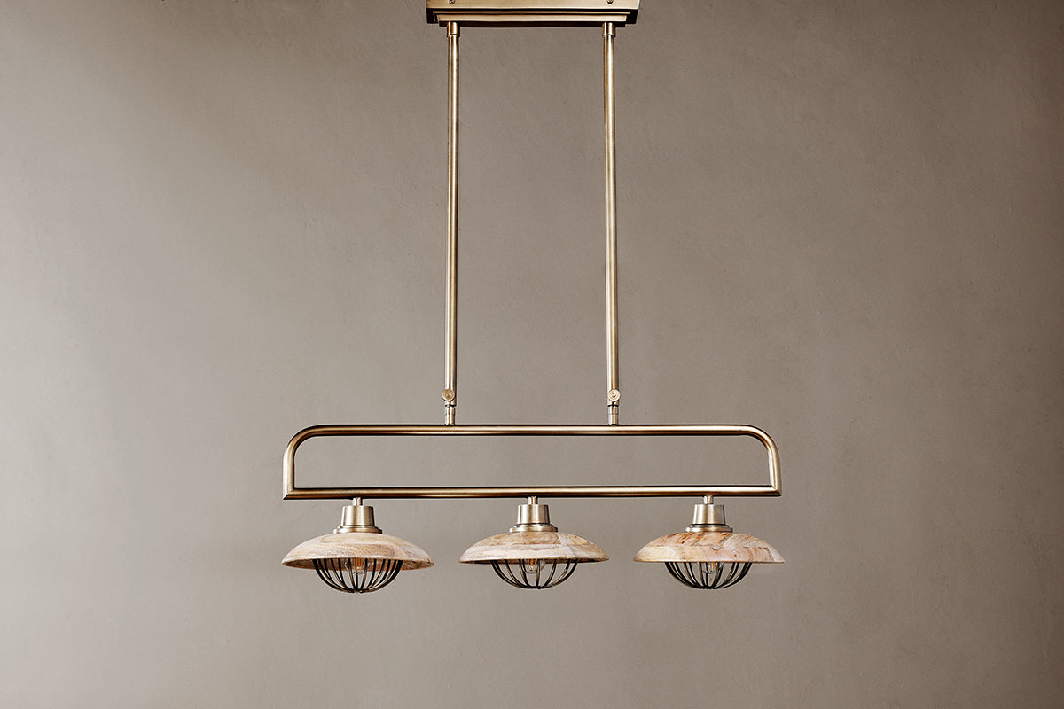 Chakai Mango Wood Pendant Lamp - Natural & Antique Brass