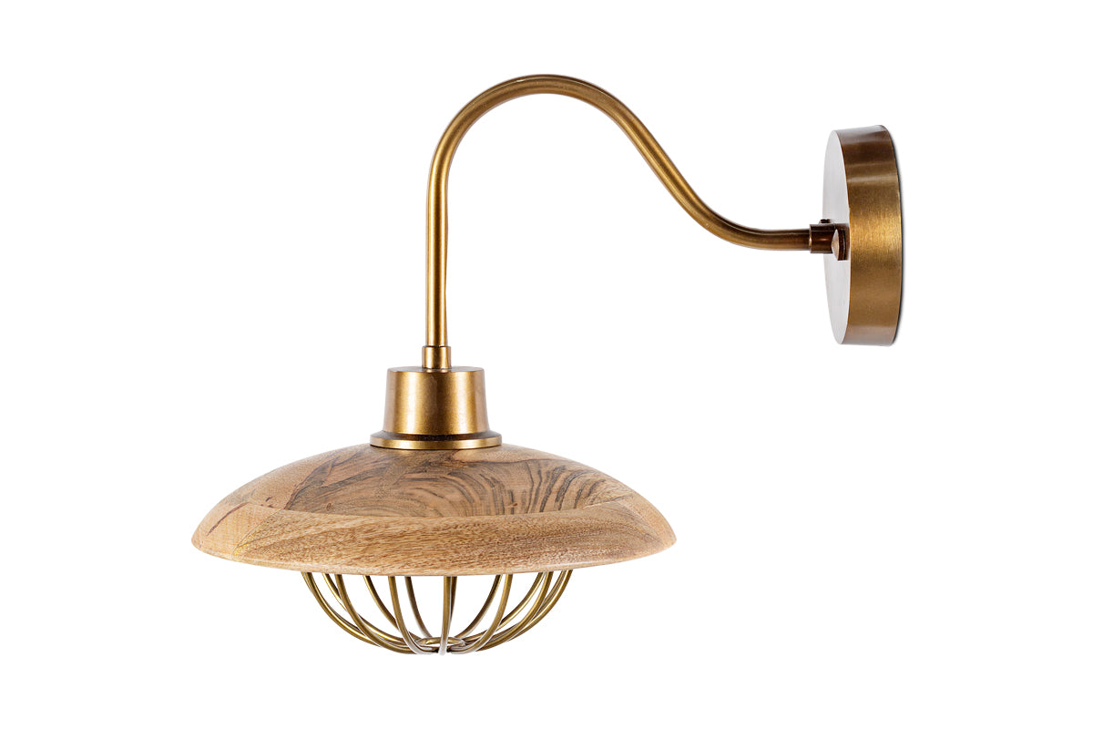 Chakai Mango Wood Wall Lamp - Natural & Antique Brass