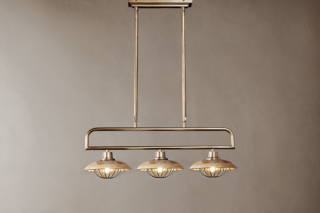 Chakai Mango Wood Pendant Lamp - Natural & Antique Brass-nkuku