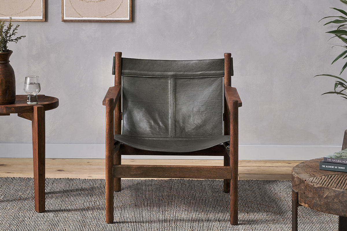 Dalibar Leather Lounger - Charcoal