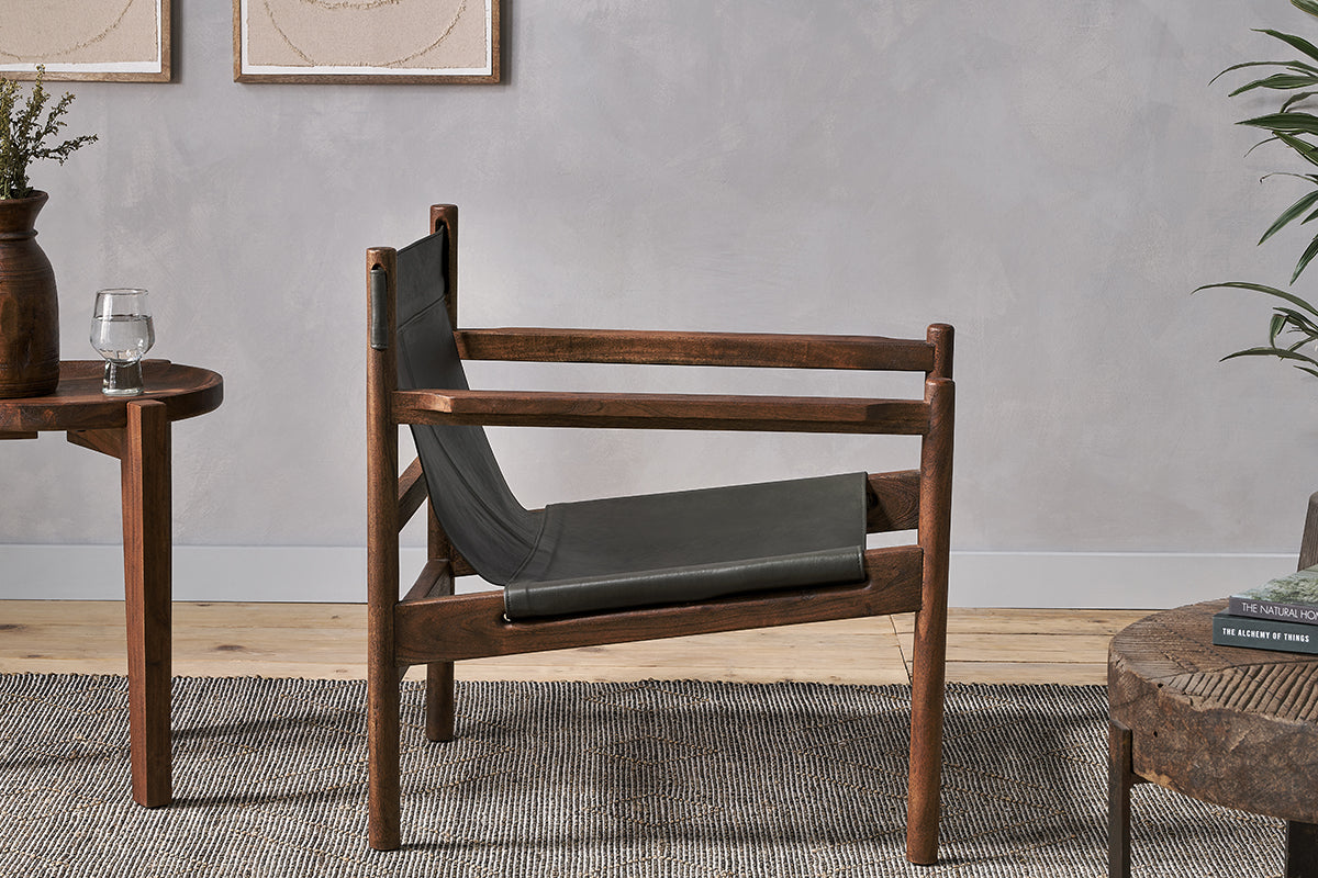 Dalibar Leather Lounger - Charcoal