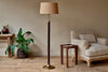 Digha Wood & Metal Floor Lamp - Dark Stain & Antique Brass-nkuku