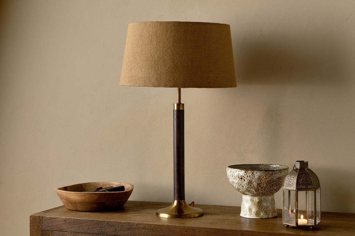 Digha Wood & Metal Table Lamp - Dark Stain & Antique Brass-nkuku