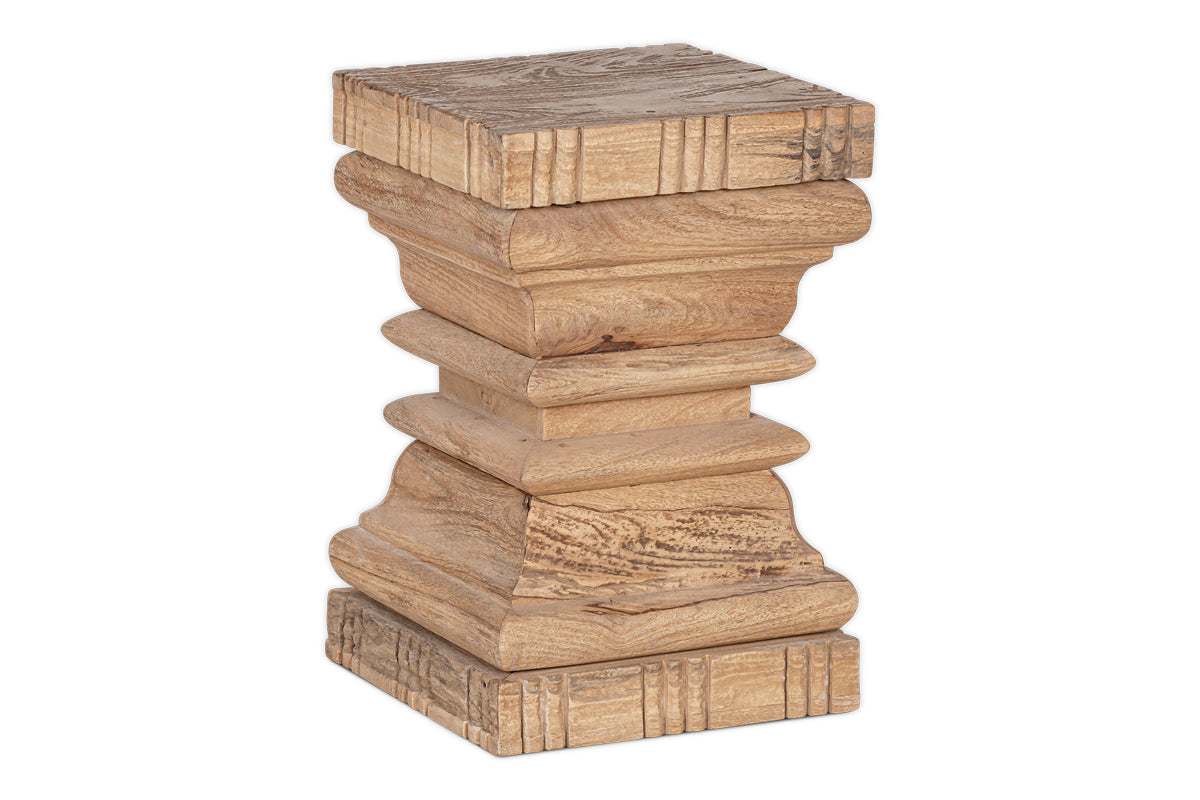 Disha Carved Mango Wood Side Table - Natural- nkuku