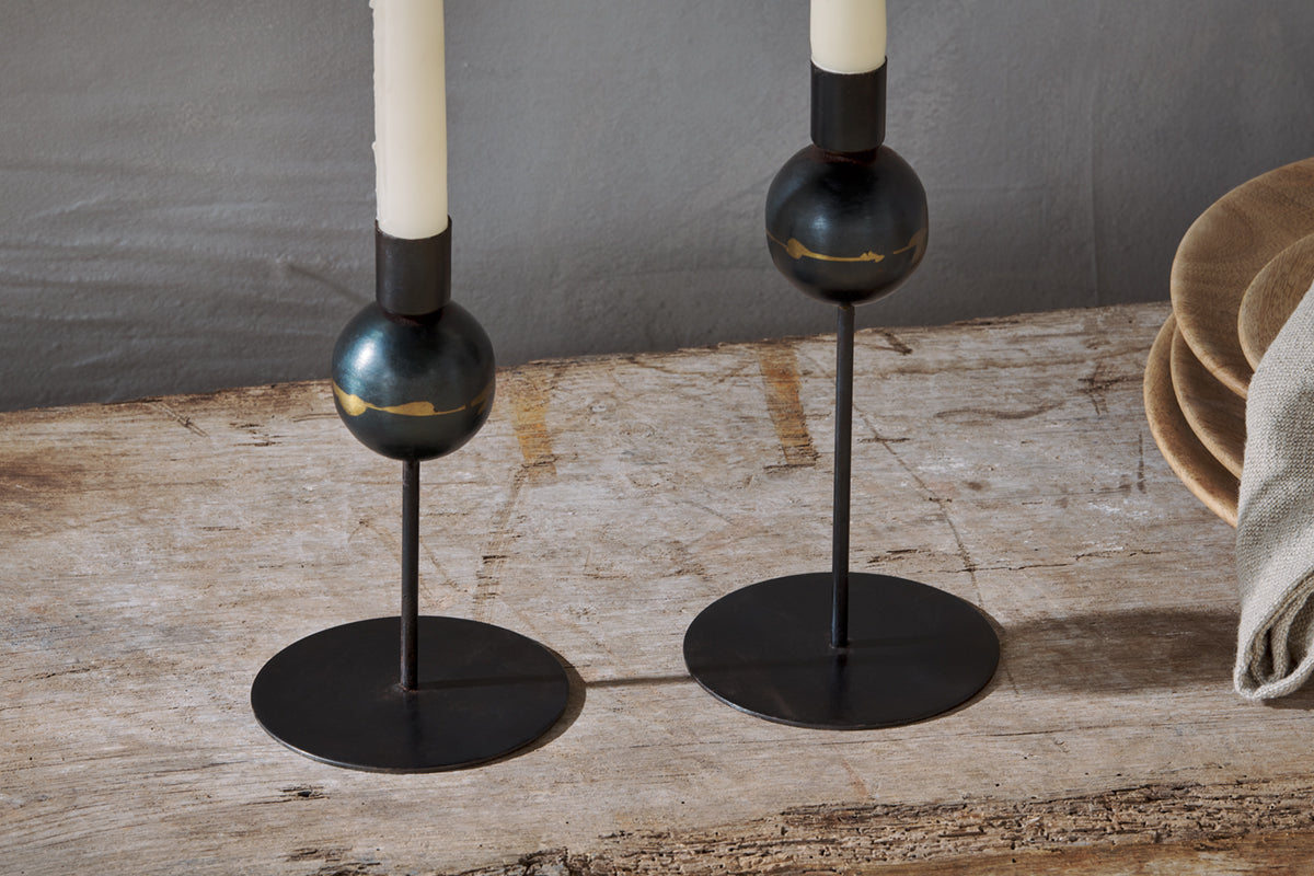 Endo Recycled Iron Candle Holder - Black (Set of 2)