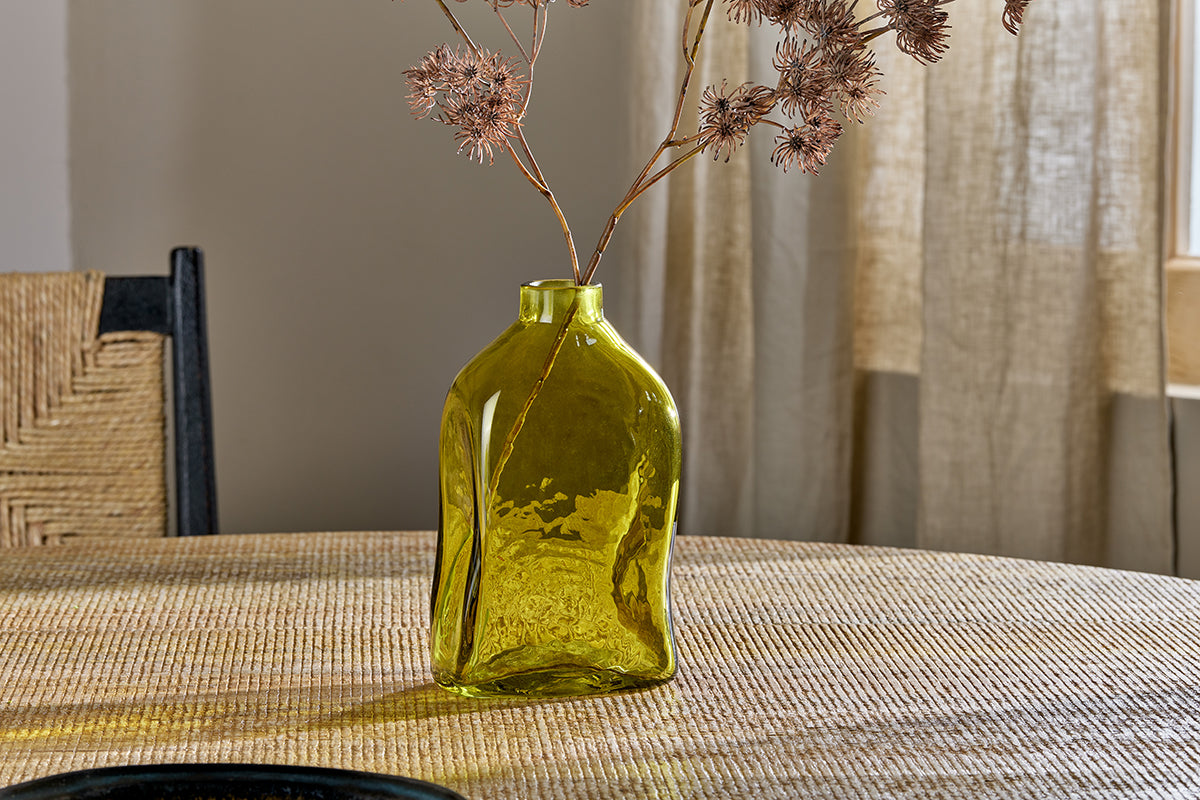 Ellam Recycled Glass Bottle Vase - Olive Green