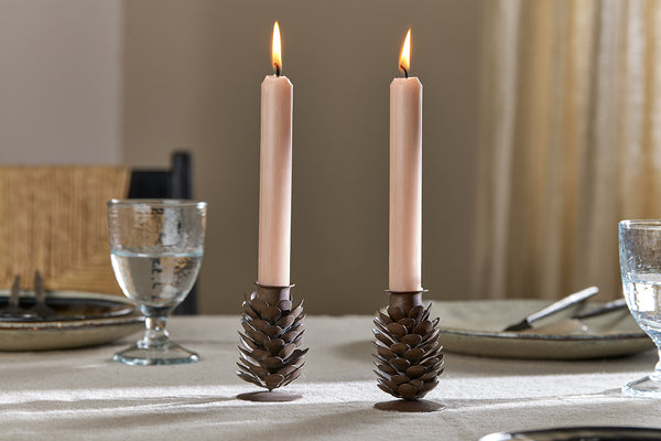 Elagalu Pine Cone Candle Stick - Rust (Set of 2)-nkuku