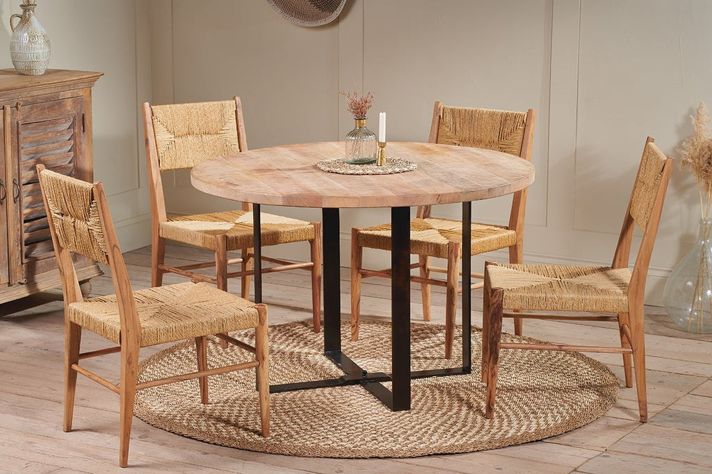 Fia Mango Wood Round Dining Table-nkuku