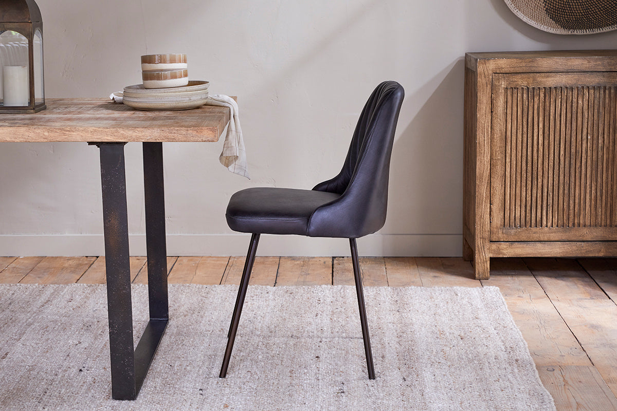 Harsha Leather Dining Chair - Aged Black – nkuku