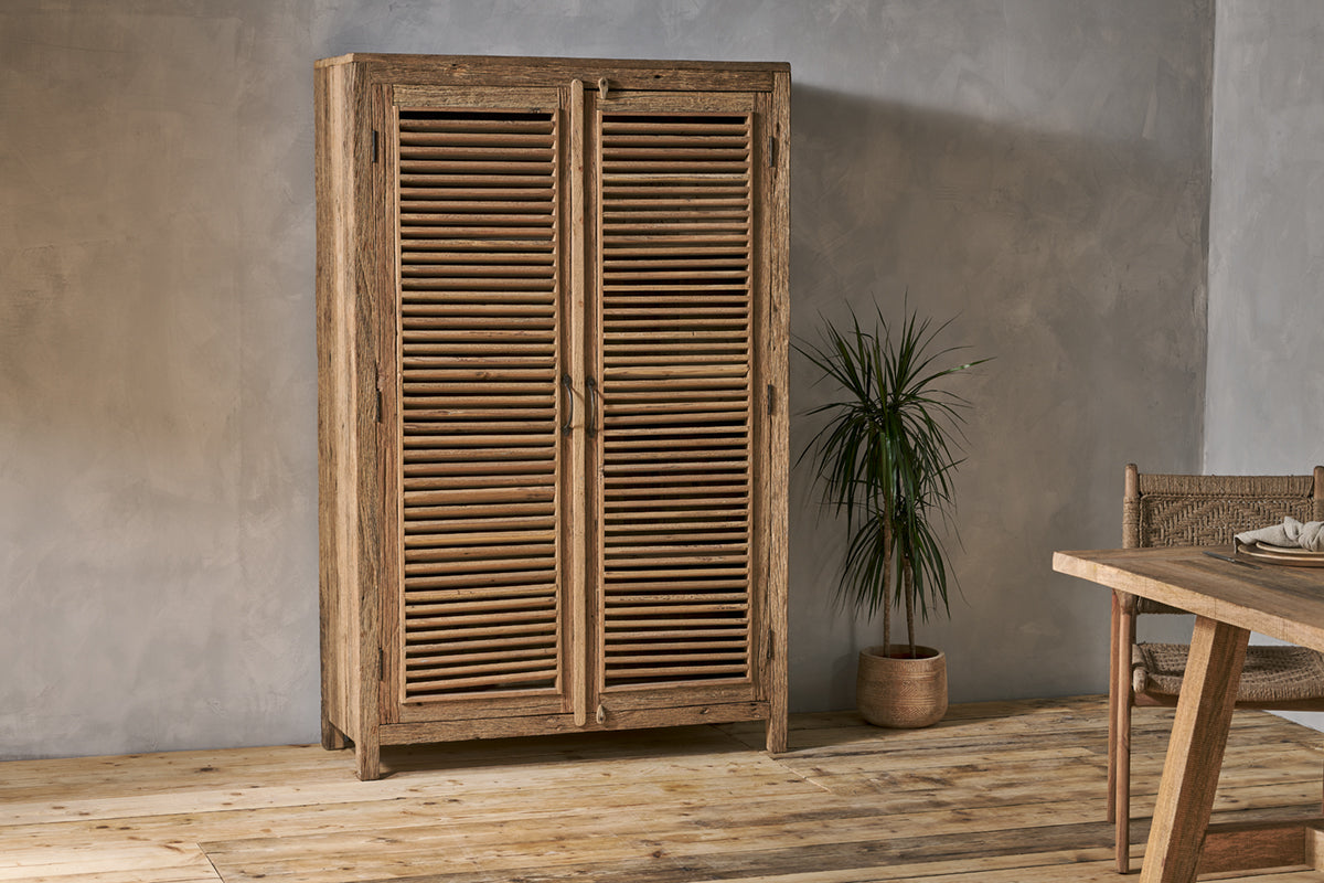 Ibo Reclaimed Wooden Slatted Cabinet – Natural - Large