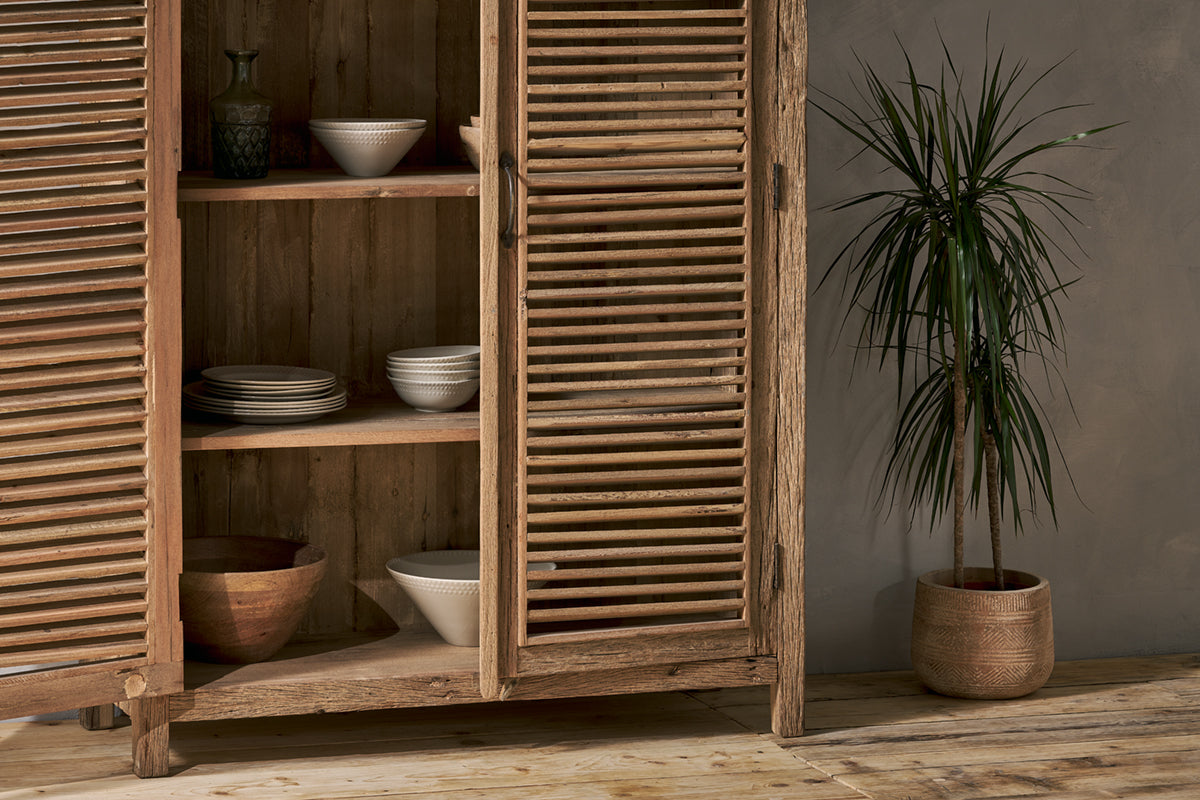 Ibo Reclaimed Wooden Slatted Cabinet – Natural - Large