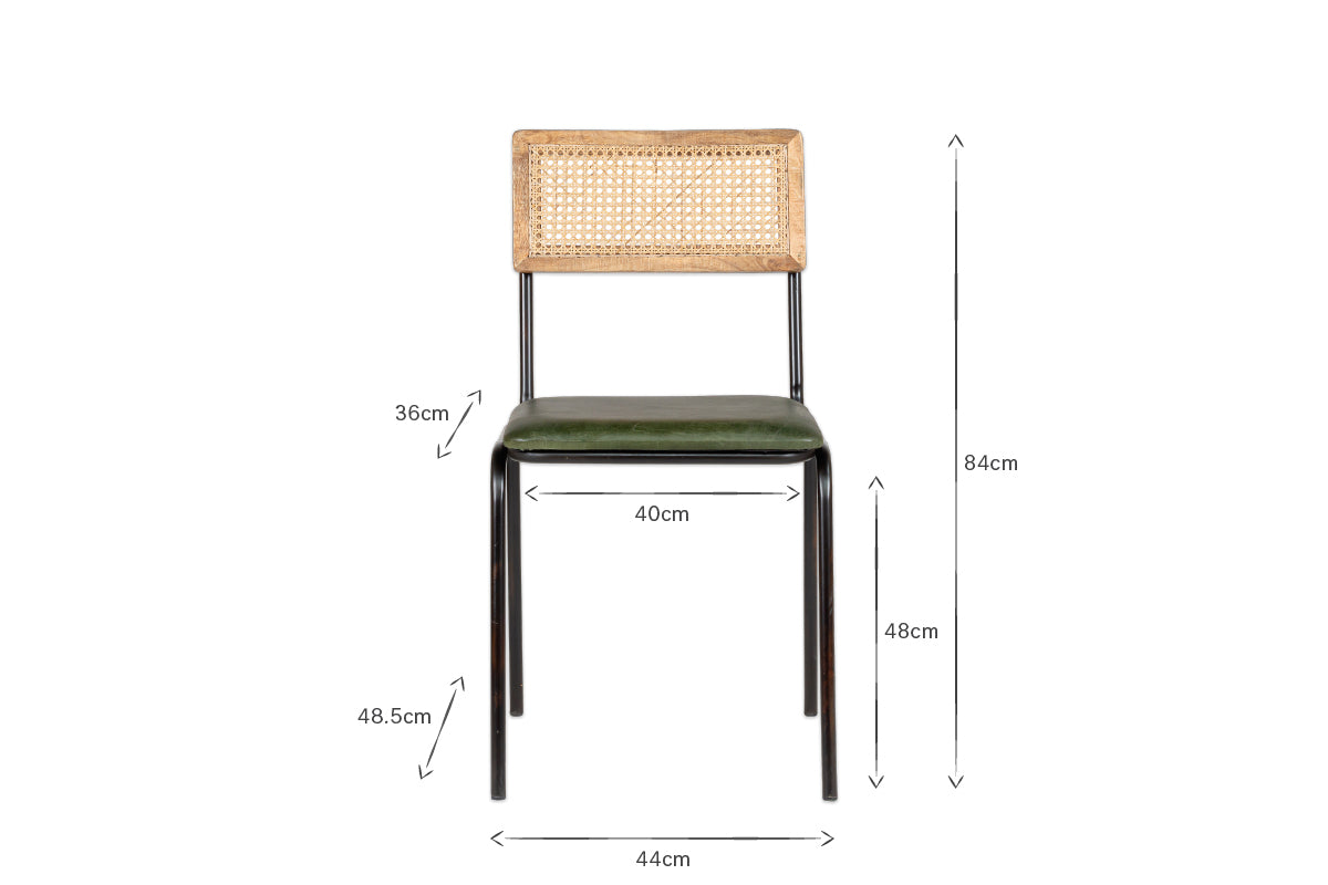 Iswa Leather & Cane Dining Chair - Green