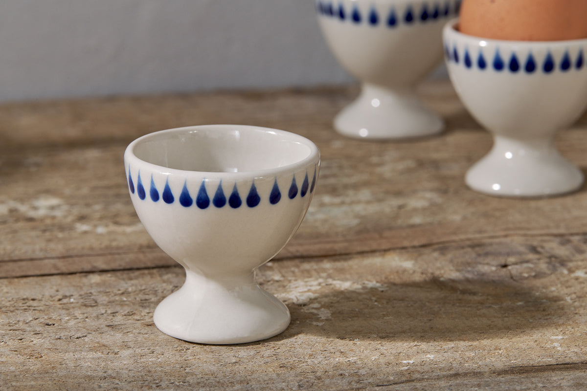 Indigo Drop Egg Cups - Cream & Indigo (Set of 2)