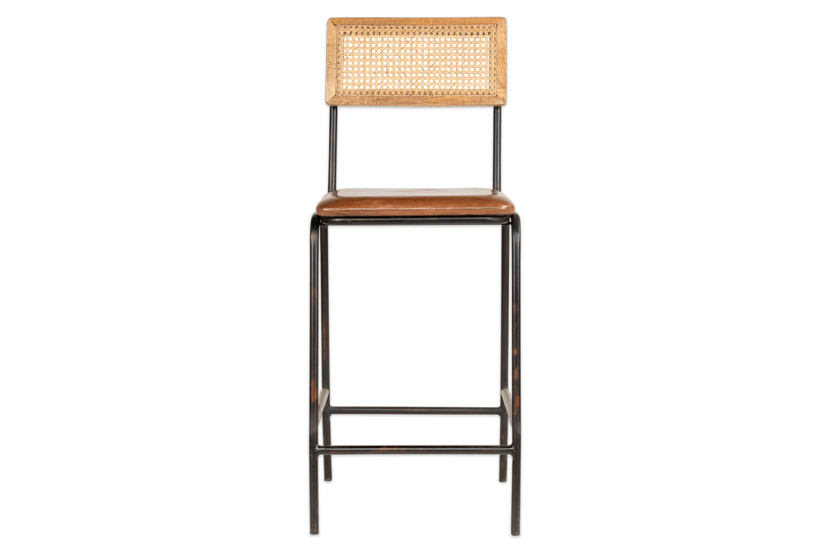 Iswa Leather & Cane Counter Chair - Aged Tan