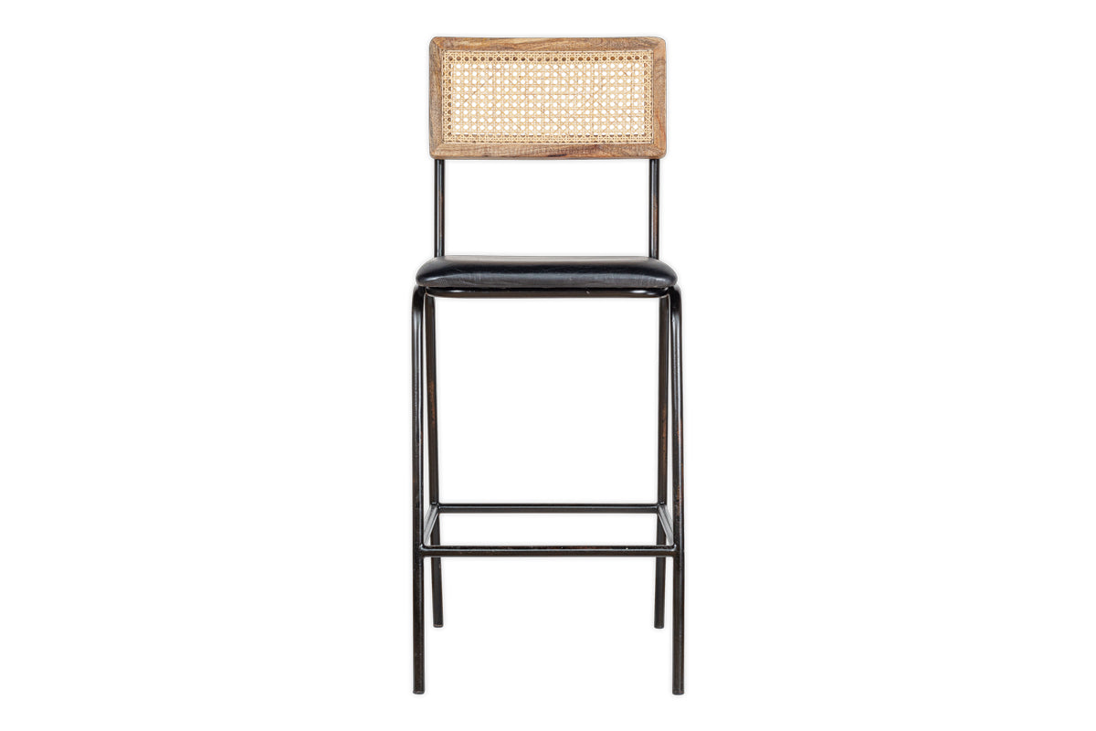 Iswa Leather & Cane Counter Chair - Aged Black