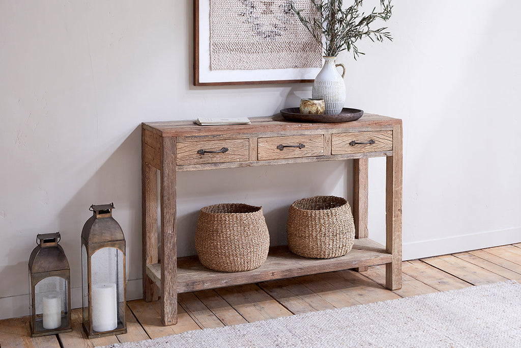 Ibo Reclaimed Wood 3 Drawer Console Table - Natural-nkuku