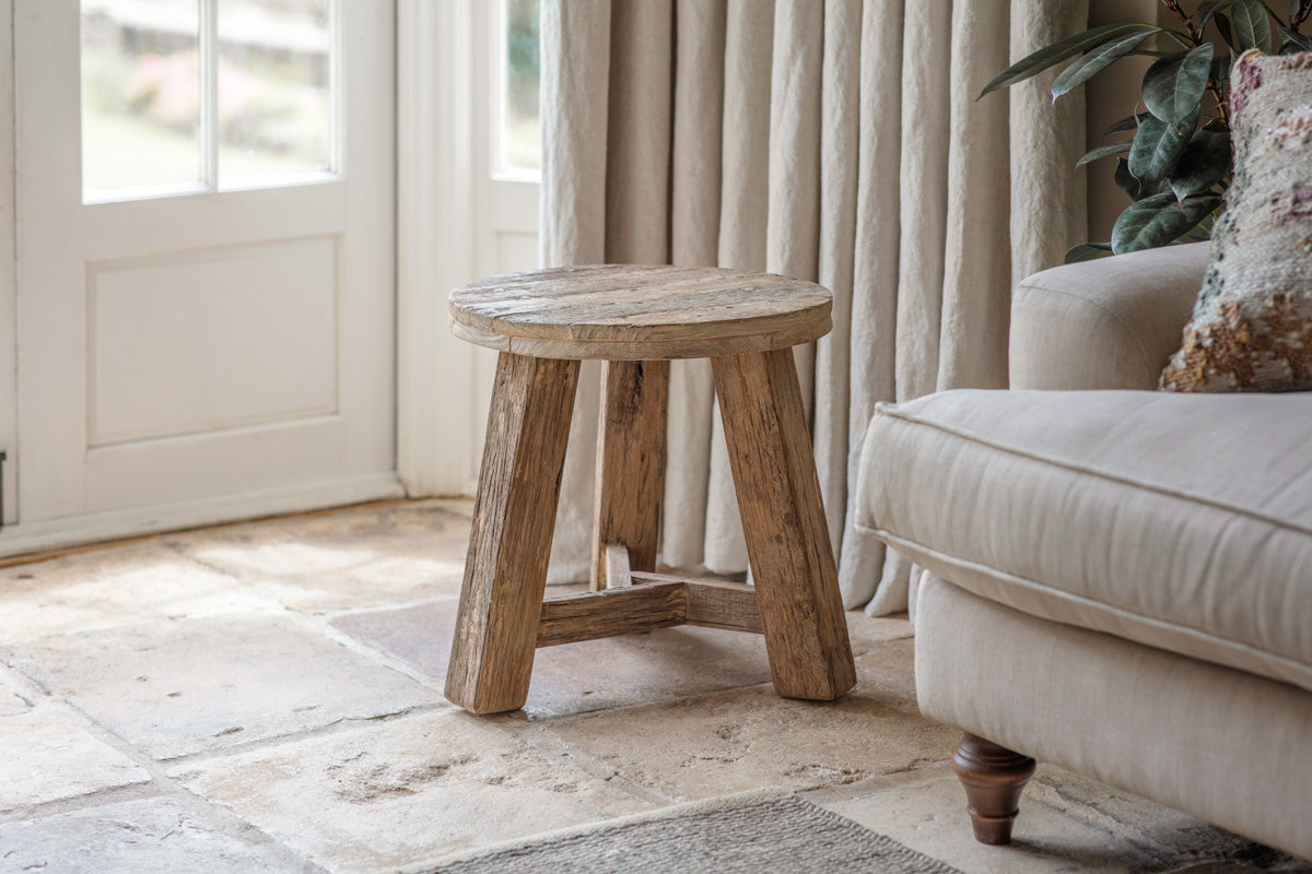 Ibo Reclaimed Wood Round Side Table - Natural- nkuku