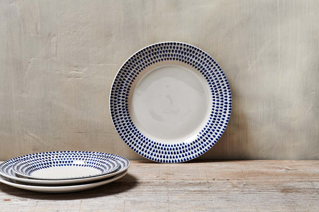 Indigo Drop Dinner Plate - Cream & Indigo-nkuku