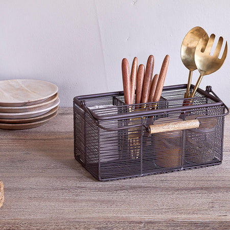 Inkollu Wire Cutlery Holder - Aged Brass-nkuku