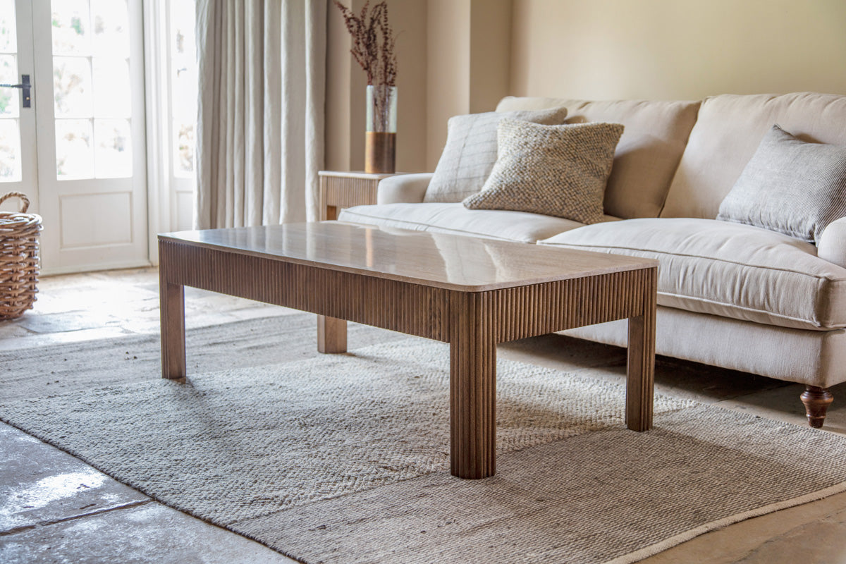 Ira Travertine & Mango Wood Coffee Table - Natural- nkuku