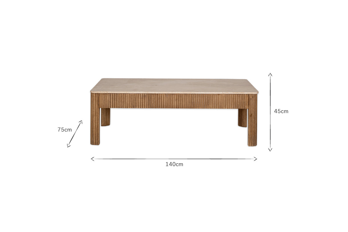 Ira Travertine & Mango Wood Coffee Table - Natural- nkuku