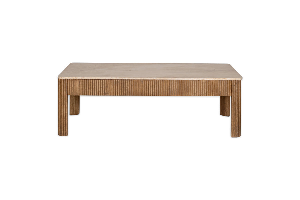 Ira Travertine & Mango Wood Coffee Table - Natural- nkuku