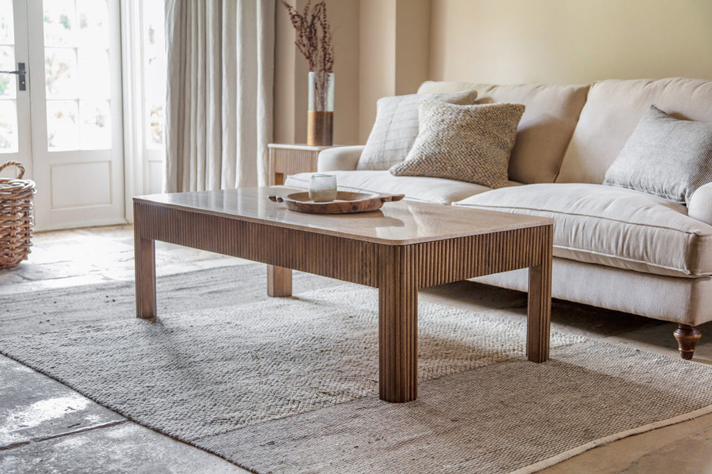 Ira Travertine & Mango Wood Coffee Table - Natural- nkuku