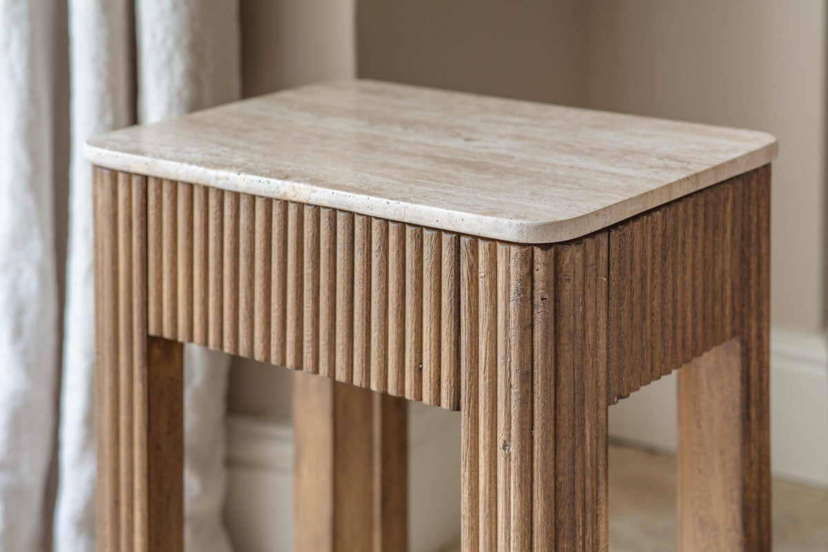 Ira Travertine & Mango Wood Side Table- nkuku