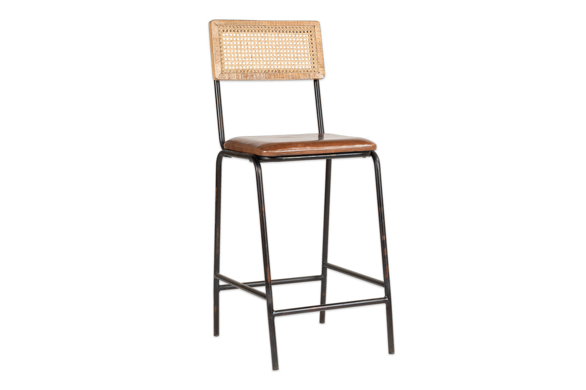 Iswa Leather & Cane Counter Chair - Aged Tan-nkuku