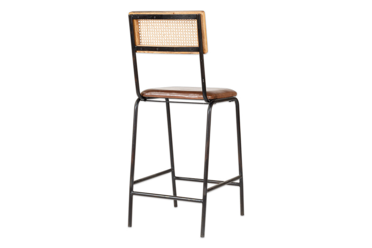 Iswa Leather & Cane Counter Chair - Aged Tan-nkuku