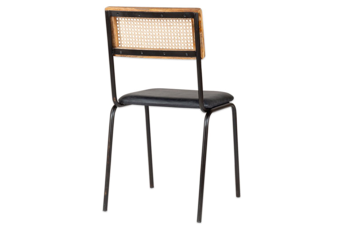 Iswa Leather & Cane Dining Chair - Black-nkuku