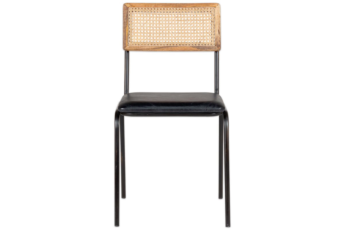 Iswa Leather & Cane Dining Chair - Black-nkuku