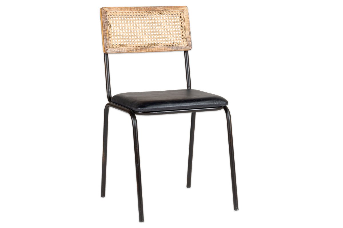 Iswa Leather & Cane Dining Chair - Black-nkuku