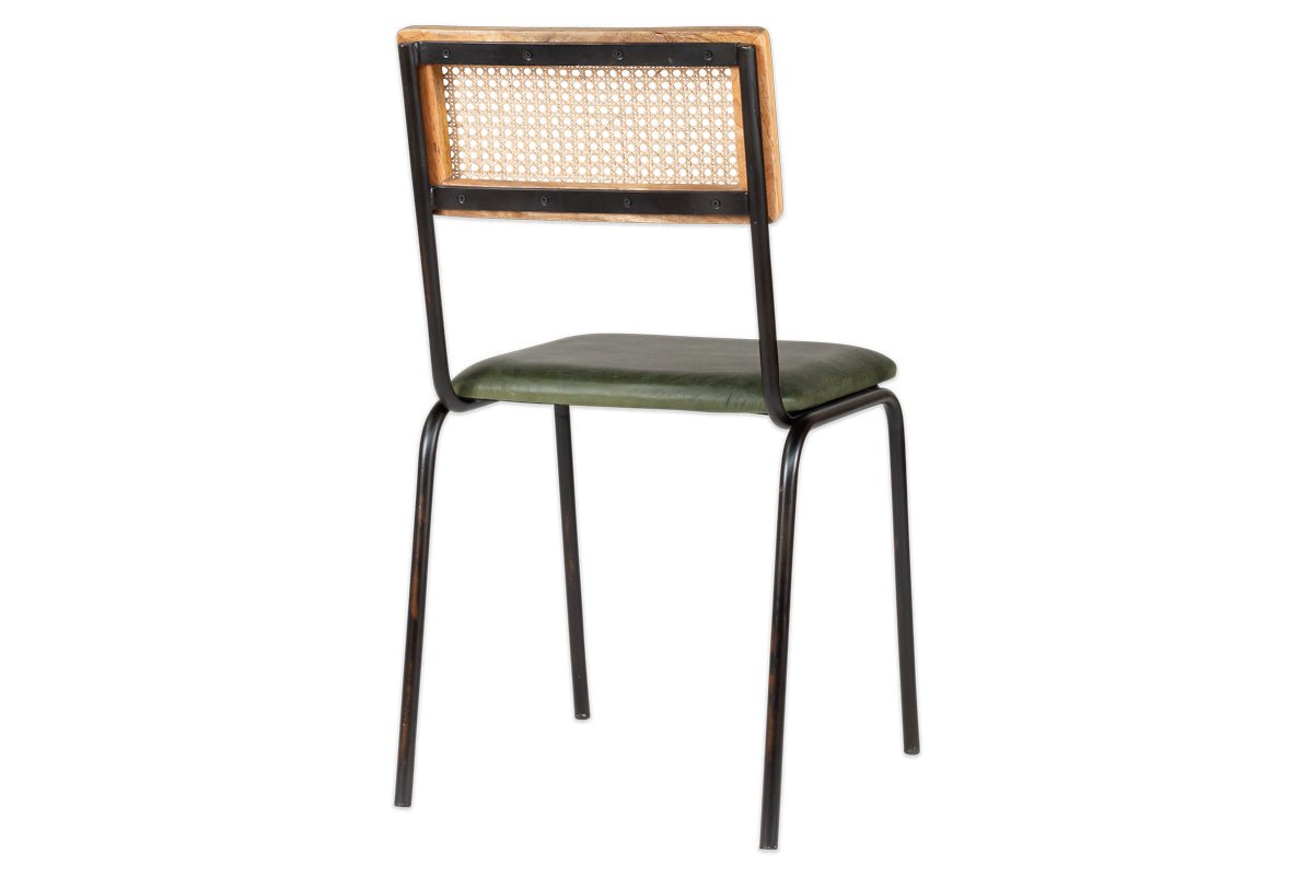 Iswa Leather & Cane Dining Chair - Green-nkuku