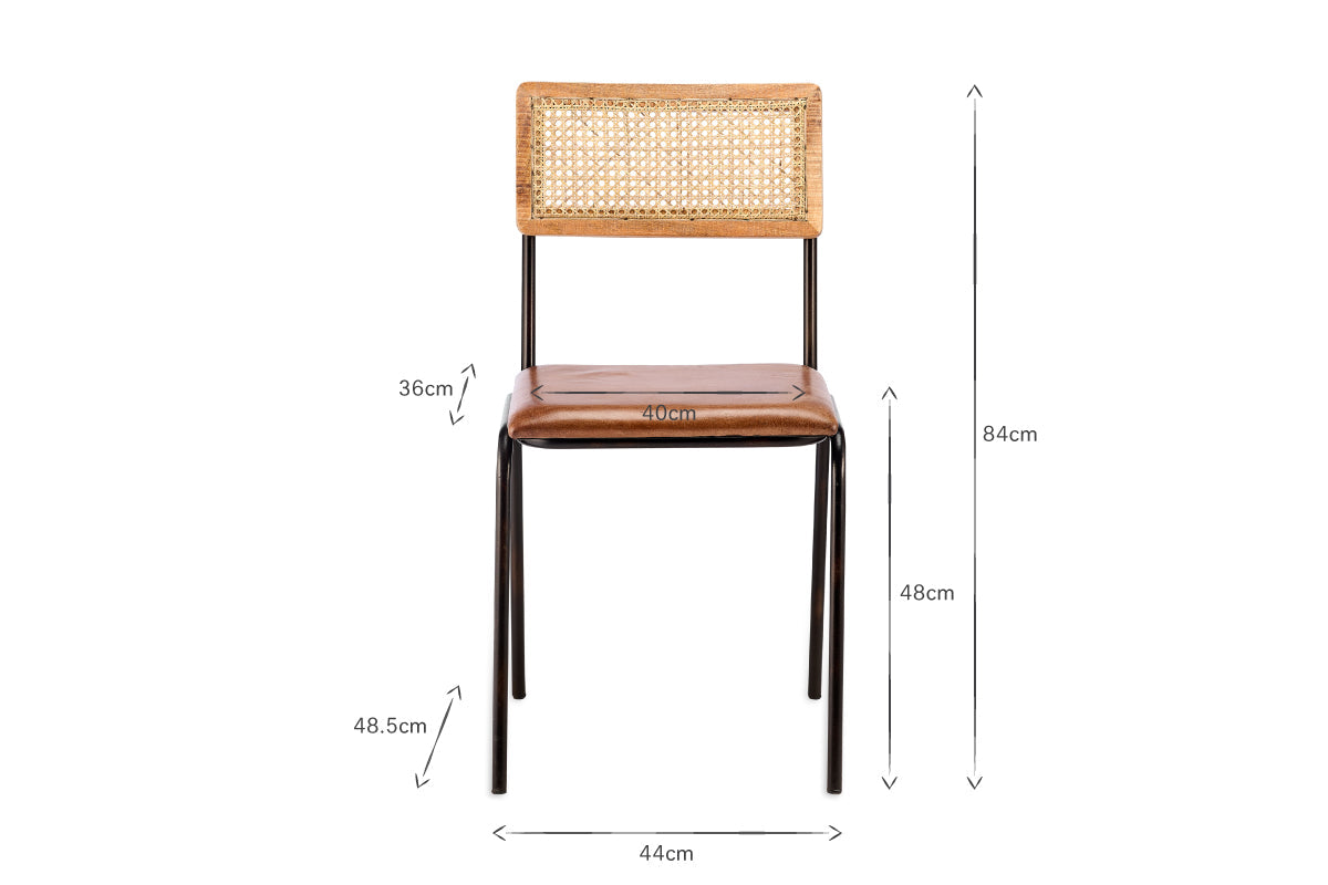 Iswa Leather & Cane Dining Chair - Tan-nkuku