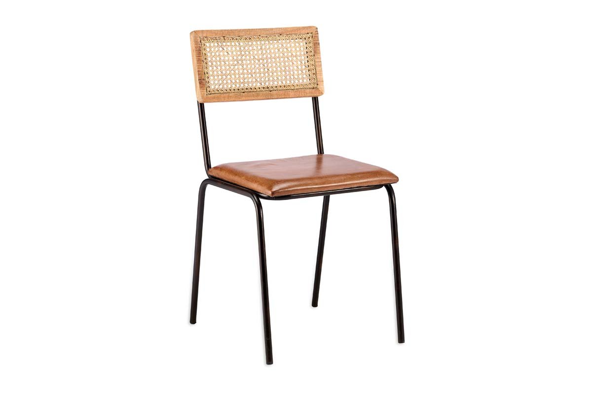 Iswa Leather & Cane Dining Chair - Tan-nkuku