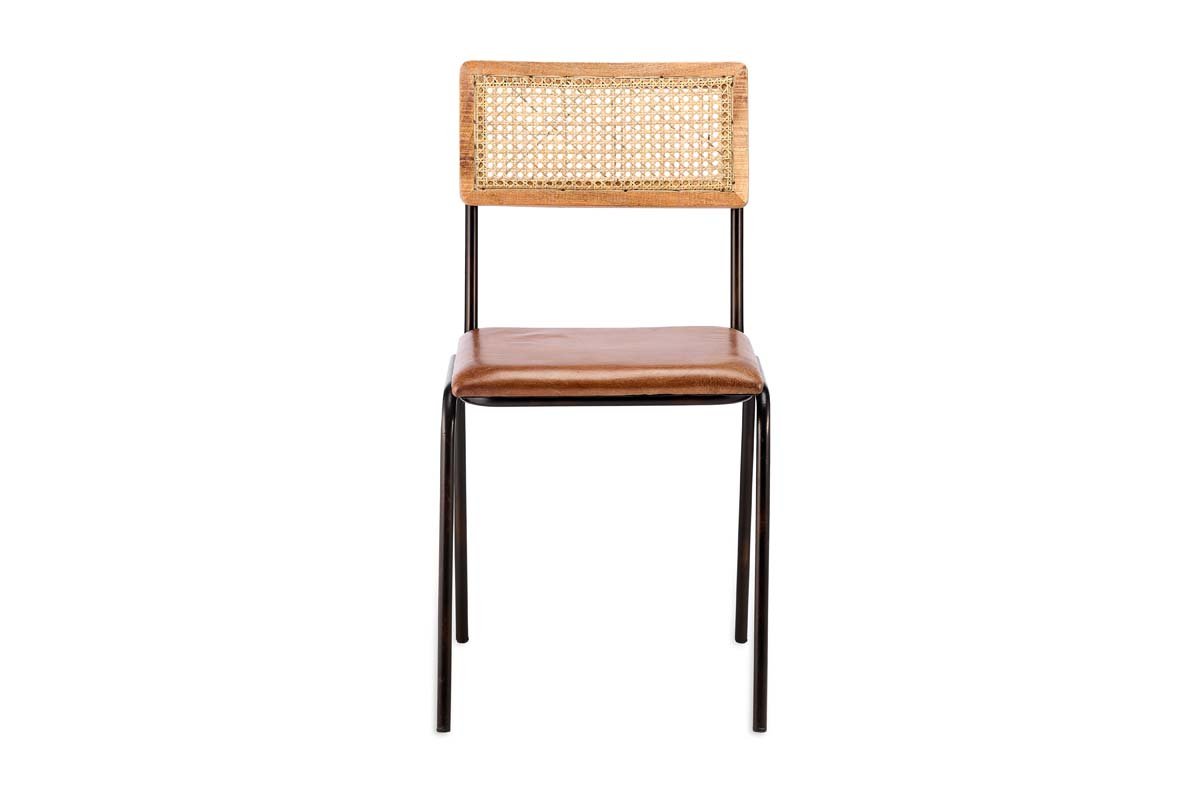 Iswa Leather & Cane Dining Chair - Tan-nkuku