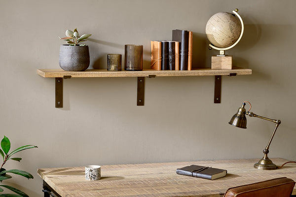 Japhali Mango Wood And Iron Shelf - Long