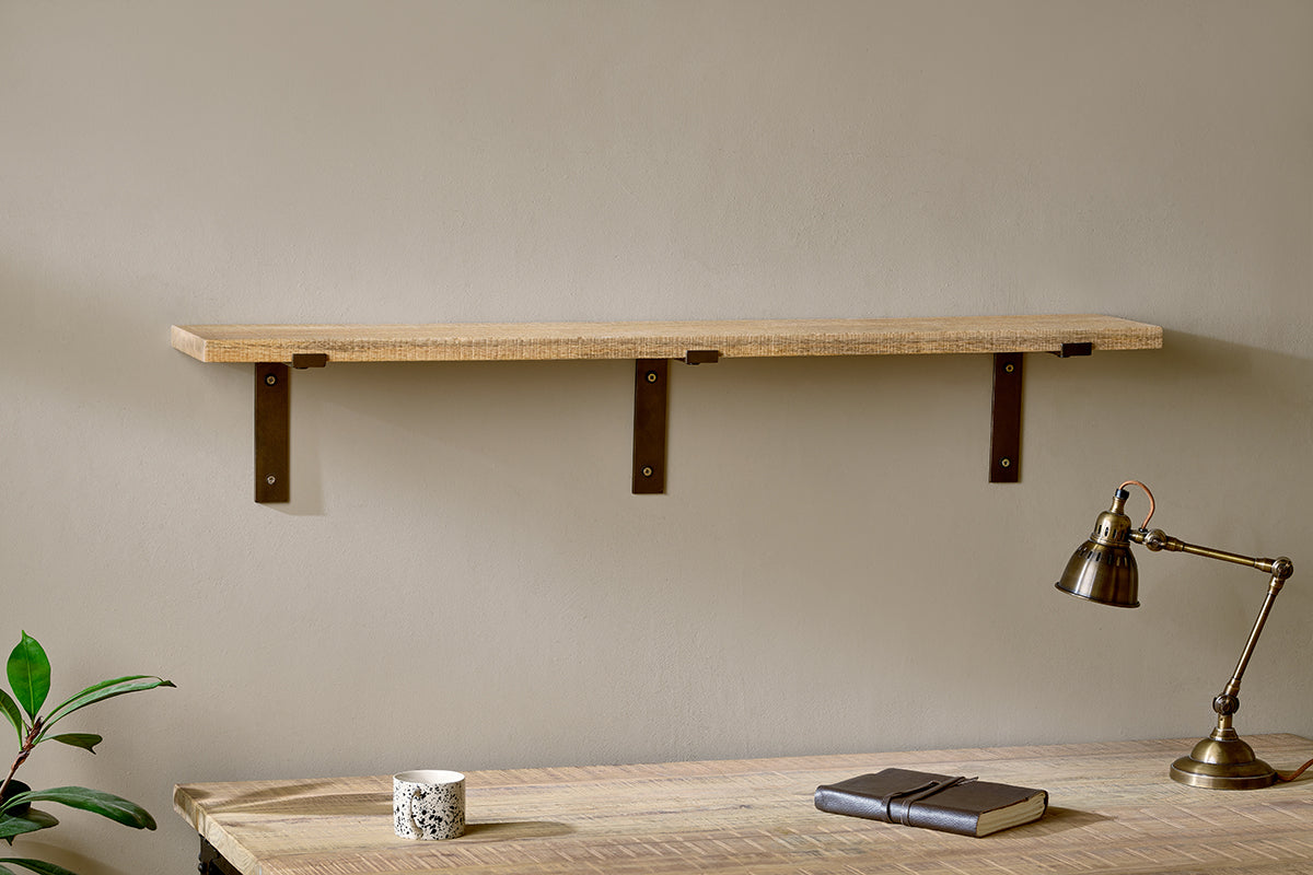 Japhali Mango Wood And Iron Shelf - Long-nkuku