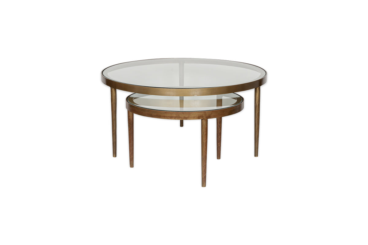 Jiya Iron & Glass Nested Coffee Tables - Brass- nkuku